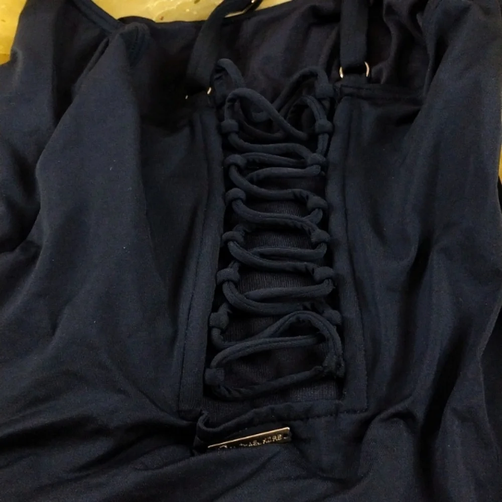 Michael Kors Woman's Black Criss Cross Cut out Swim Suit. No Bra Pads.EUC - Picture 3 of 10